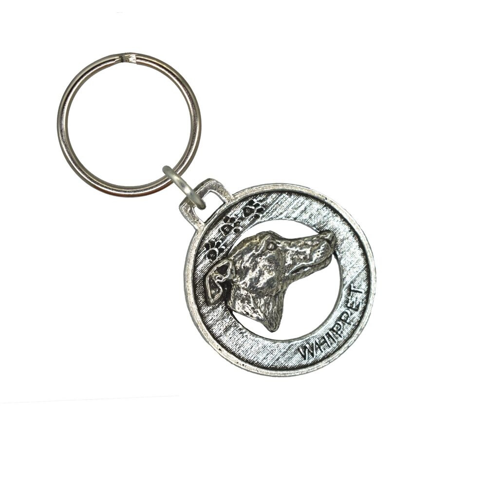 1105 Whippet Keychain, Dog, Pewter, D182KC, 1 1/2", 100% Handmade in The